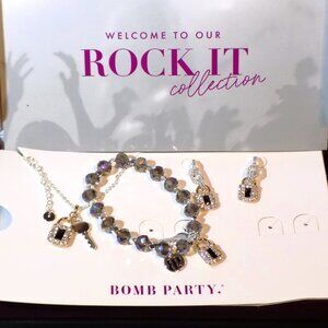 New Bomb Party  Lock & Key 3pc Glam Box Set Silver & Gold Plated, Crystals